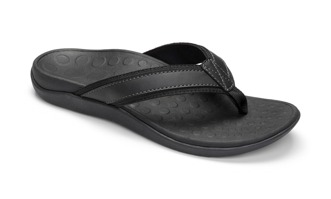 Vionic Canoe Dennis Toe-Post Sandal Mens Leather Flip-Flop with Concealed Orthotic Arch Support 