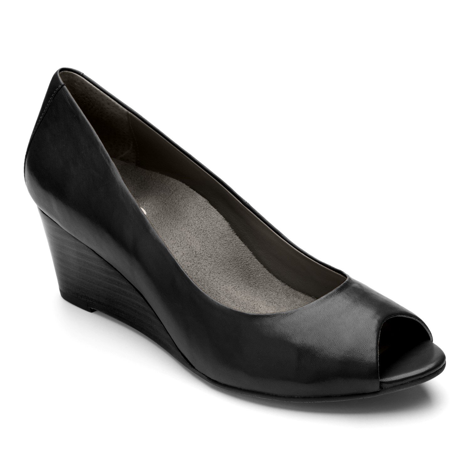 open toe black wedge shoes