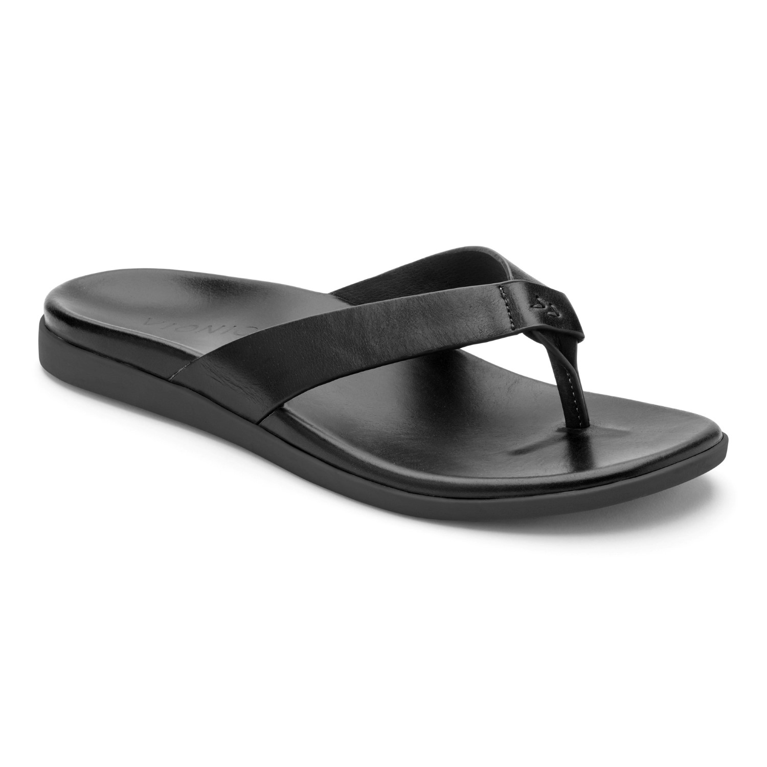 black leather flip flop sandals