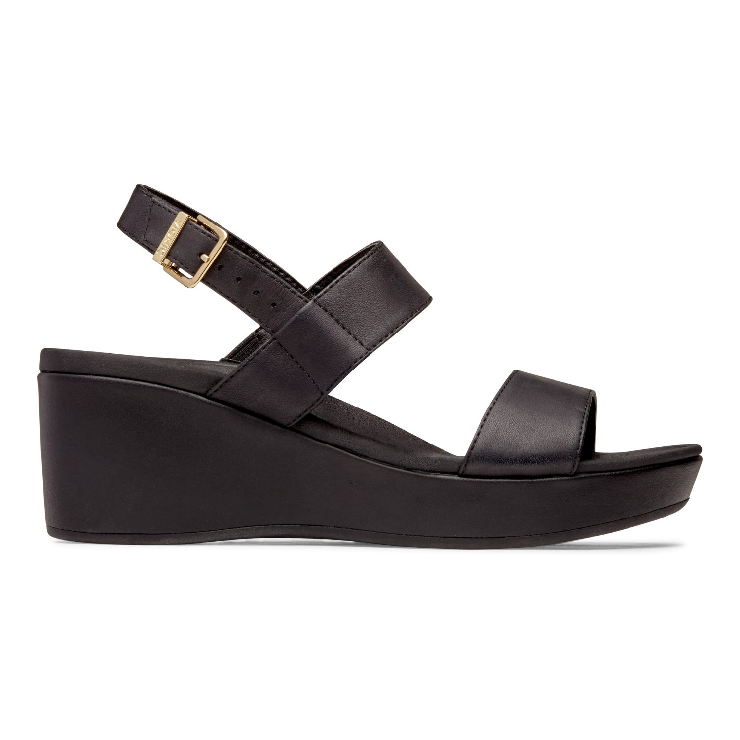 New Vionic Women Atlantic Lovell Banded Black Leather Sandals Wedge Shoe Sz 8 M