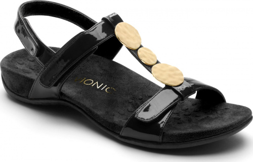 Women/'s Supportive Sandals Black Woven 9.5 Medium Vionic Rest Farra