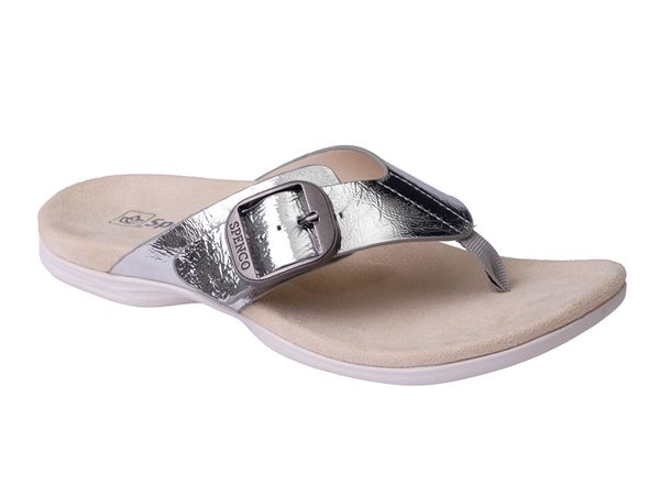 Spenco Sierra Leather Thong Arch Supportive Sandal - Silver Metallic - Pair