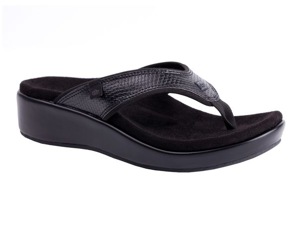 Spenco Weekend Wedge Toe-post Orthotic Sandal - Black Snake - Pair