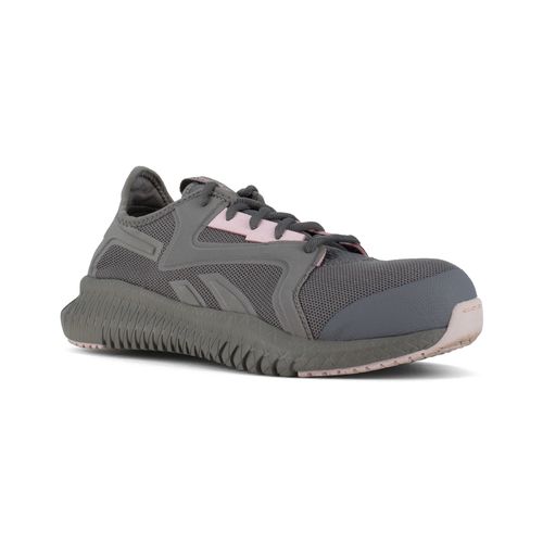 Reebok Work Women's Flexagon 3.0 Composite Toe Athletic Work Shoe - Grey/Pink - Profile View