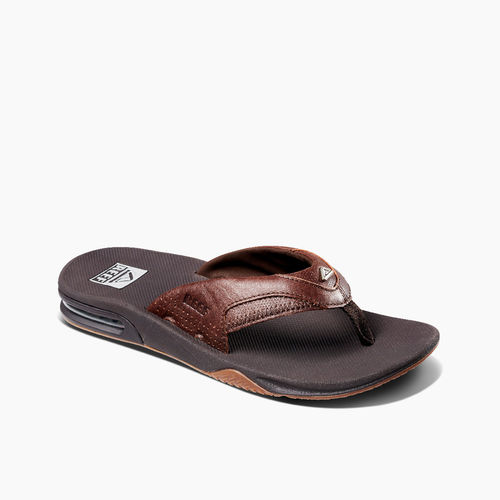 Reef Leather Fanning Lux Men's Sandals - Espresso - Angle