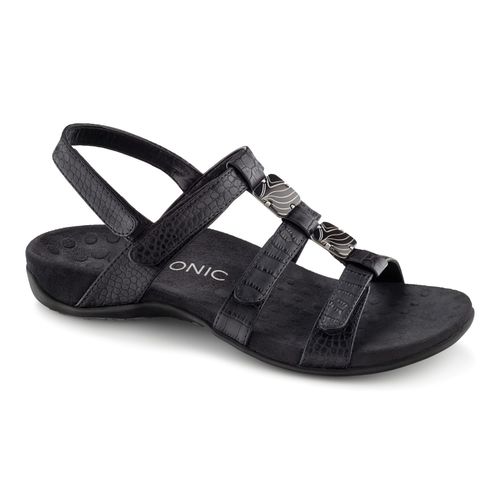 Vionic Amber - Women's Adjustable Slide Sandal - Orthaheel - Black Crocodile - 1 main view