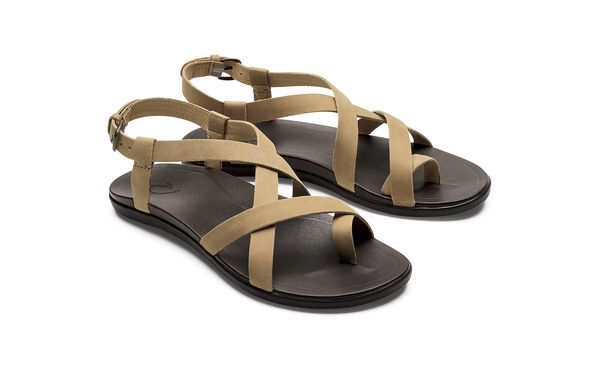Olukai Upena Women's Leather Slingback Sandals - Golden Sand / Golden Sand - Pair