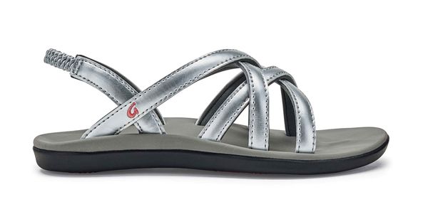 Olukai Kalapu Girl's Supportive Sandals - Silver/Pale Grey - Profile