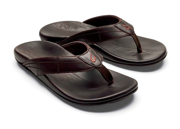 Olukai Hokule'a Kia - Men's Leather Comfort Sandal - Dk Wood / Dk Wood - Pair