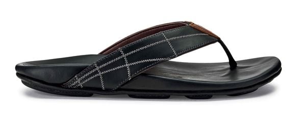 Olukai Hokule'a Kia - Men's Leather Comfort Sandal - Black / Black - Profile