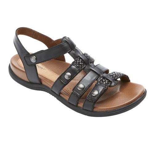 Rockport Cobb Hill Rubey T Strap Women's Sandal - Black Leather - Angle