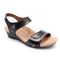 Rockport Cobb Hill Hollywood Pleated Women's T Strap Sandal - Black Leather - Angle