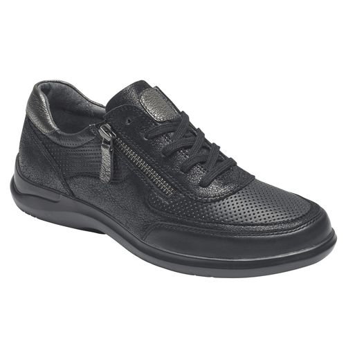 Aravon Power Comfort Tie - Women's Casual Shoe - Black - Angle
