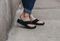 Spenco Hampton Suede Women's Comfort Sandal - Black Grey Navy sandal lifestyle