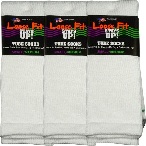 Loose Fit Stays Up - Tube Sock- 3 Pack - Men's / Women's - White