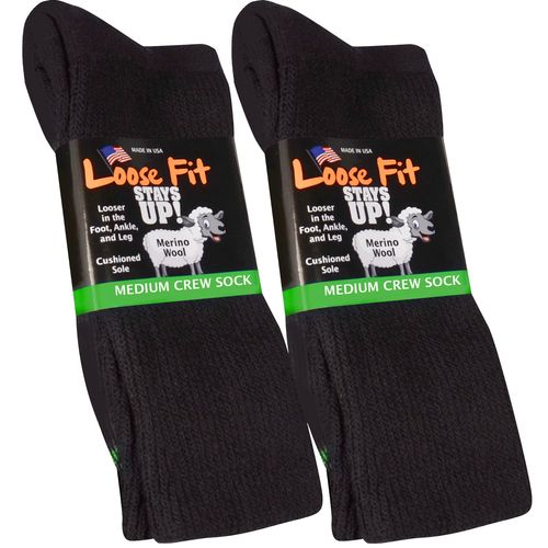 Loose Fit Stays Up - Merino Wool Crew Sock - 2 Pack - Men's / Women's - wool Black