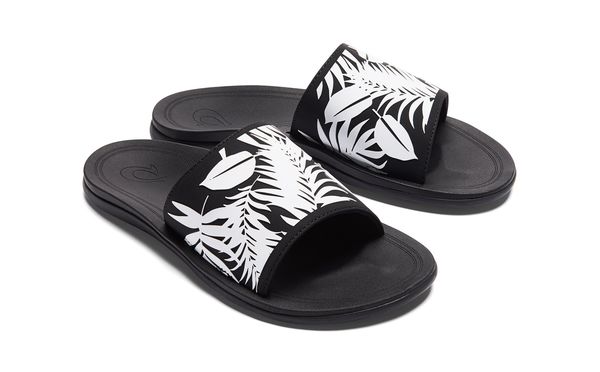 Olukai Punua Olu Women's Slide Sandals - Black / Lau - Pair