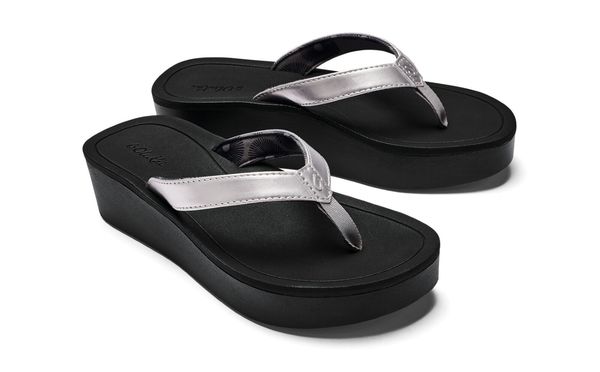 OluKai Pi O Lua Women's Wedge Sandals - Silver / Black - Pair