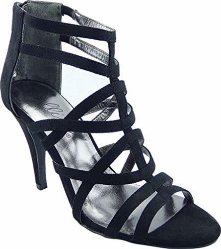 Bellini Missy Women Open Toe Canvas Tan Sandals - Black Suede