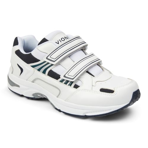 Vionic Albert Men's Orthotic Walking Shoe - Strap Closure - White And Blue Leather - 1 profile view