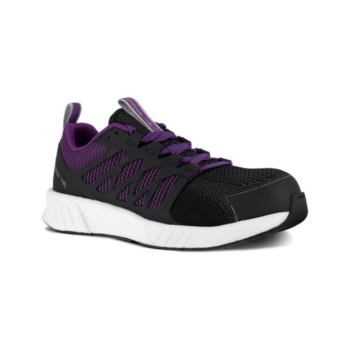 Reebok Work Women's Fusion Flexweave Comp Toe Athletic Work Shoe EH - Black and Purple - Profile View