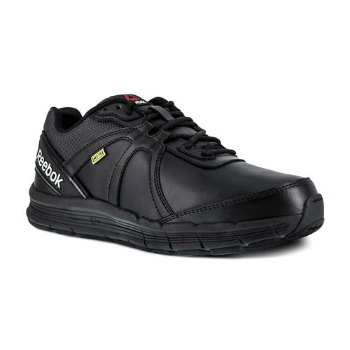 Reebok Work Men's Black Leather Work Shoes MetGuard ST SR Oxford - Black - Profile View