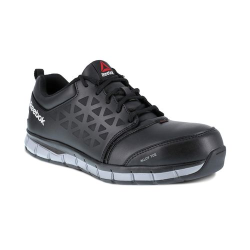 Reebok Work Men's Sublite Cushion Alloy Toe Comfort Athletic Work Shoe Conductive Rated - Black - Profile View