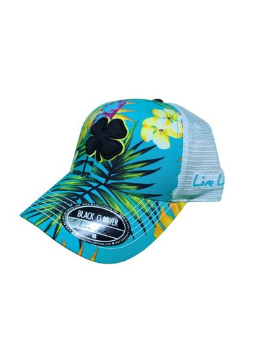 Black Clover Island Luck Hat - Tropical Adjustable Snapback - Unisex - 5 - Black / Yellow / Tropical / White Mesh