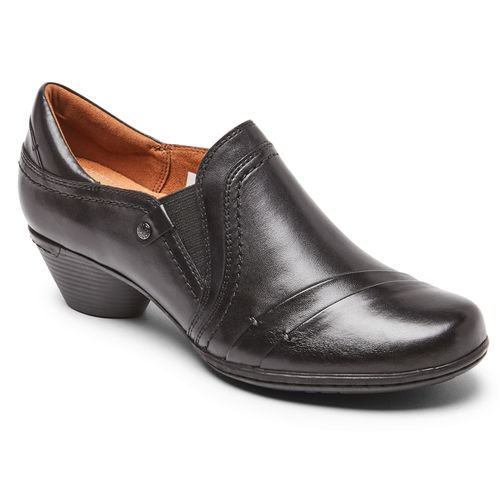 Cobb Hill Laurel Slip-on Women's Heeled Sandal - Black Leather - Angle