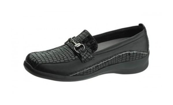 Aetrex Essence E250 Comfort Dress Slip-on - Alligator Black profile view